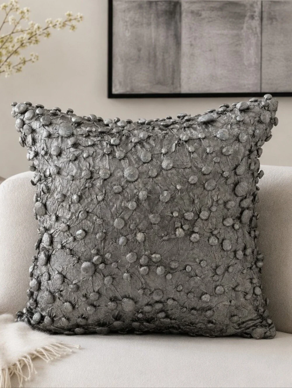 Studio A Home Global Views Metallic Gray Textured Button Feather Pillow 20x20